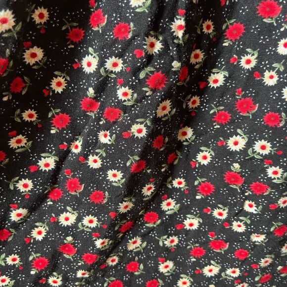 Vintage 90s Black Floral Midi Skirt Elastic Waist W/ Pockets Made in USA Medium - Picture 5 of 6